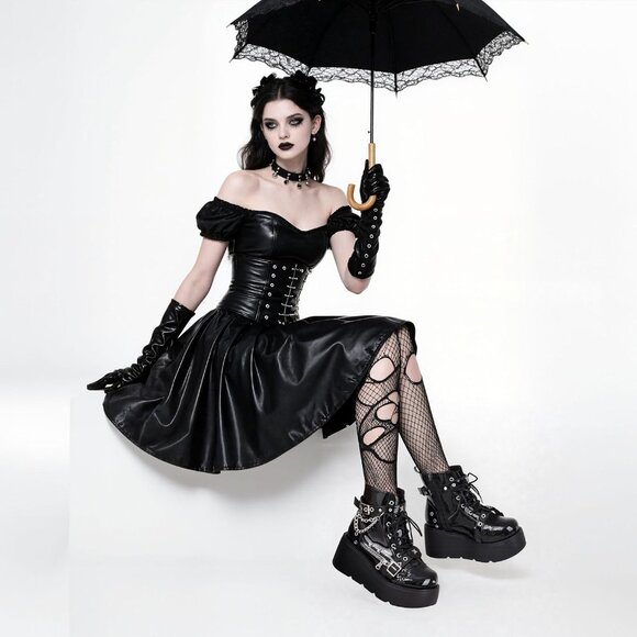 Women Polyurethane Blackpatent Wedge Round Toe Buckle Leather Platform Boots - Picture 3 of 7